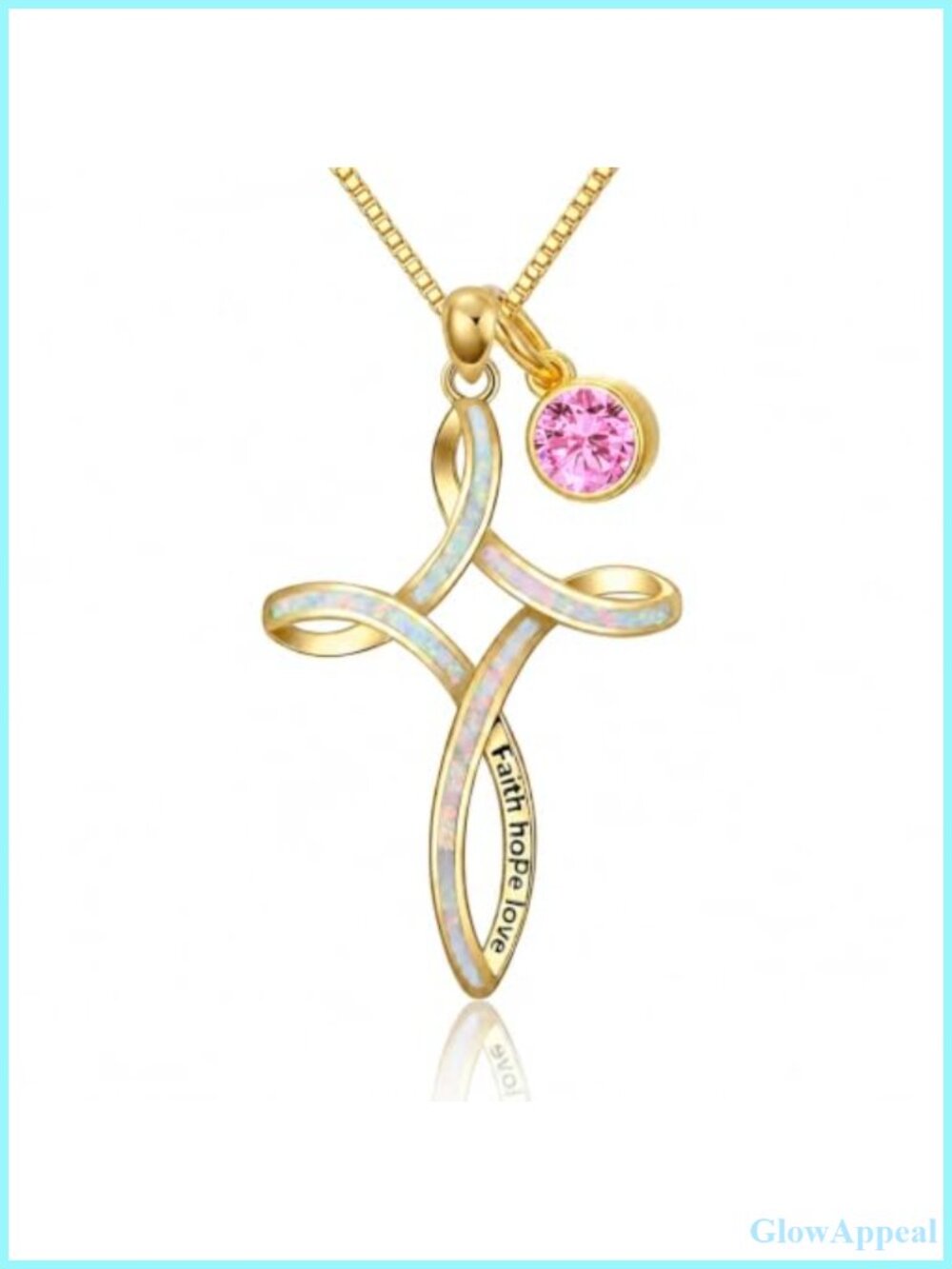 14K Gold Plated Celtic Cross Necklace Opal Birthstone Pendant